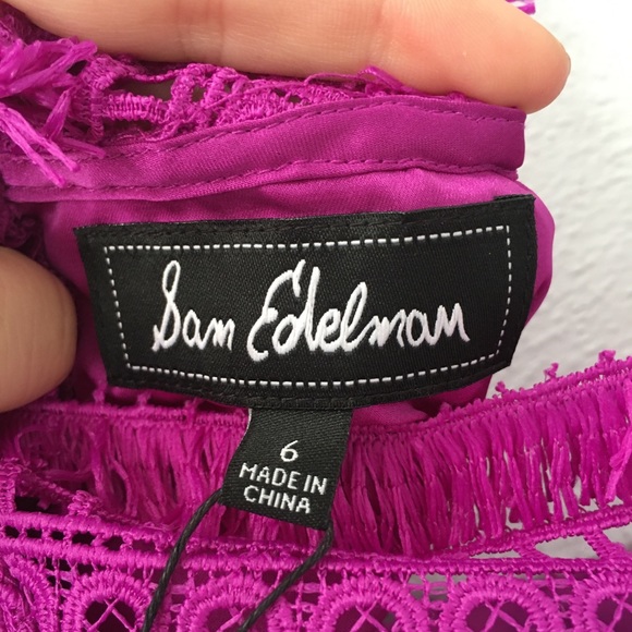 Sam Edelman | NWT V Neck Lace Tassel Pink Very Berry Dress - Picture 6 of 7